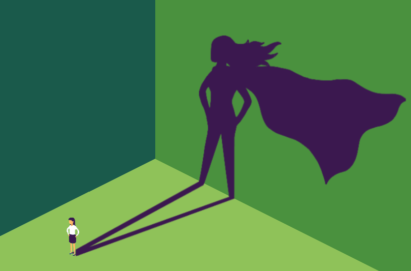 superhero woman with cape flying